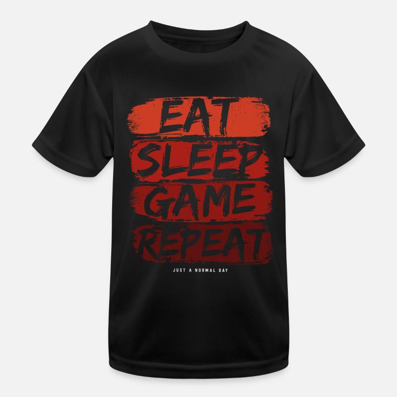 Eat Sleep Game Repeat Red Kids Functional T-Shirt