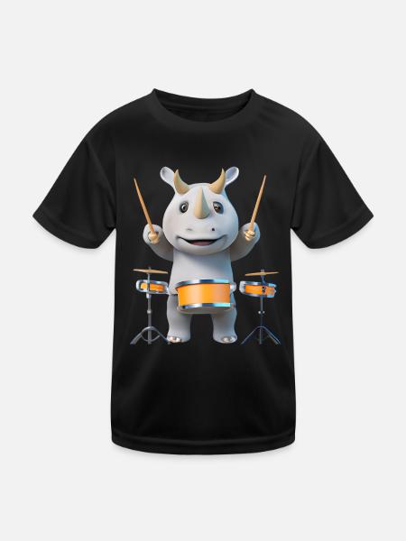 Rhinocéros jouant du tambour - T-shirt sport Enfant - noir - Devant