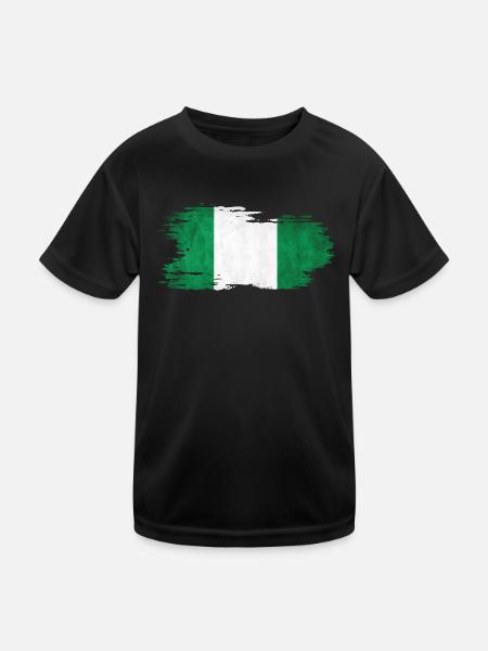 Nigeria - Nationalfahne, Pinseleffekt - Kinder Funktions-T-Shirt - Schwarz - Vorne