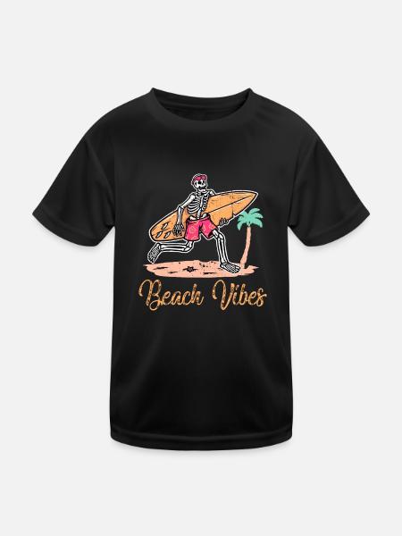 Beach Vibes Skeleton Palm Trees, Vacation, Beach - Kids Functional T-Shirt - black - Front
