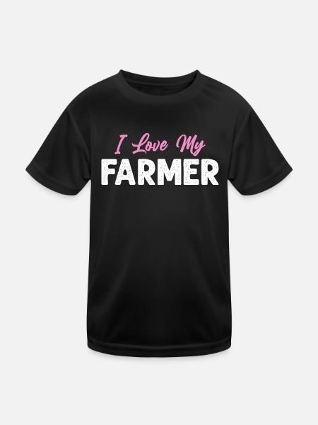 I Love My Farmer Funny Farming - Kids Functional T-Shirt - black - Front