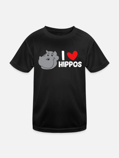 Hippopotame - I love hippos - T-shirt sport Enfant - noir - Devant