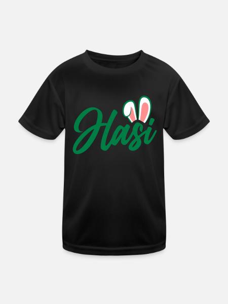 Hasi - süße Häschenohren | Farben änderbar - Kinder Funktions-T-Shirt - Schwarz - Vorne