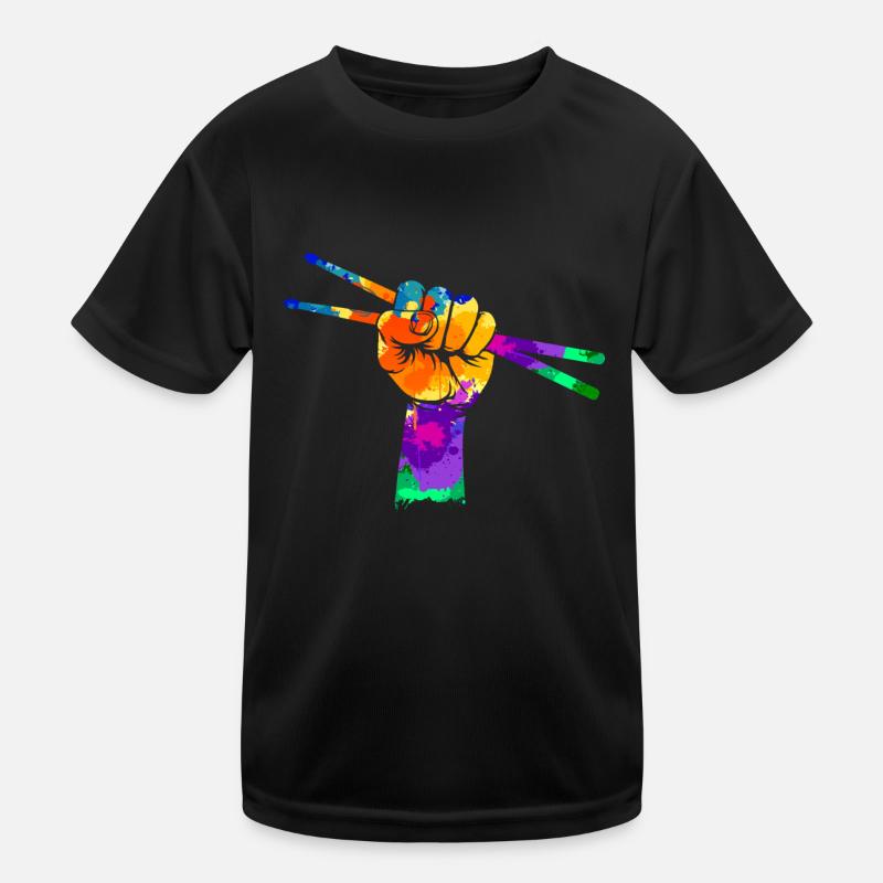 Schlagzeuger Drumsticks Faust Geschenk - Kinder Funktions-T-Shirt - Schwarz