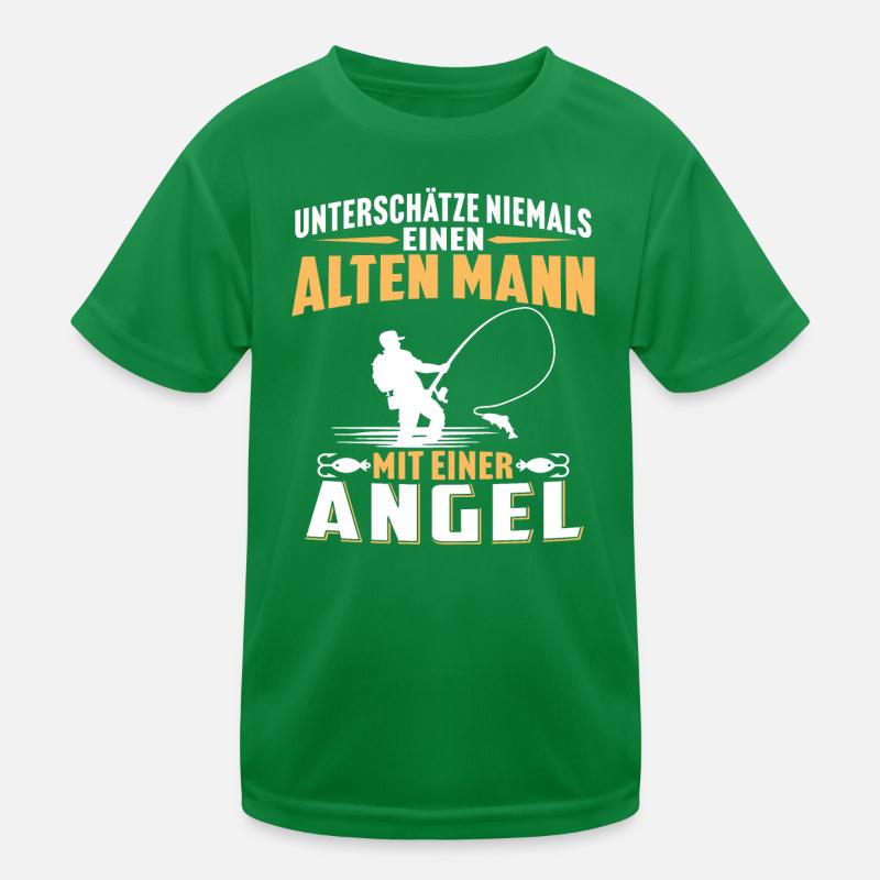 Alten mann mit einer angel Kinder Funktions-T-Shirt