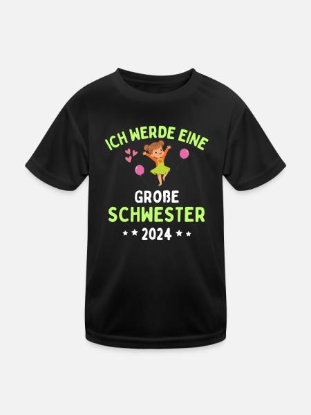 Ich Werde Eine Große Schwester 2024 - Kinder Funktions-T-Shirt - Schwarz - Vorne