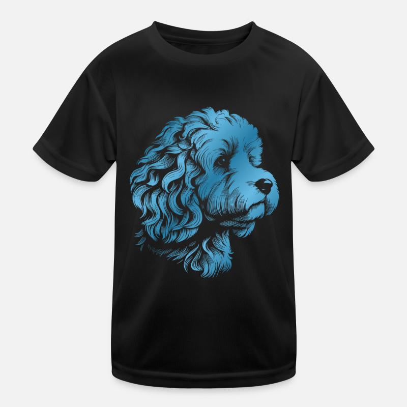 Cockerpoo Cocker Spaniel Poodle Portrait, Drawing - Kids Functional T-Shirt - black
