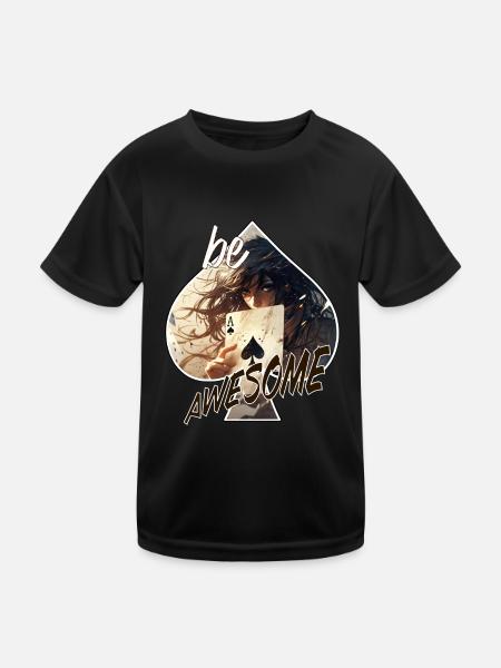 Poker-Spielkarten Motiv - be awesome - Kinder Funktions-T-Shirt - Schwarz - Vorne