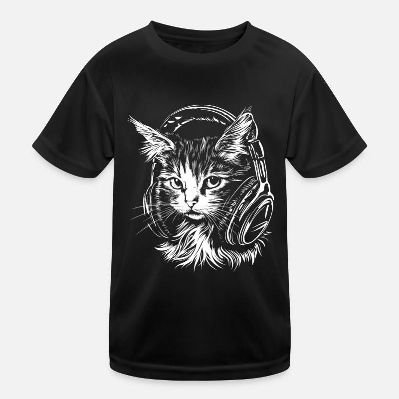 Cat Headset Music DJ Kids Functional T-Shirt