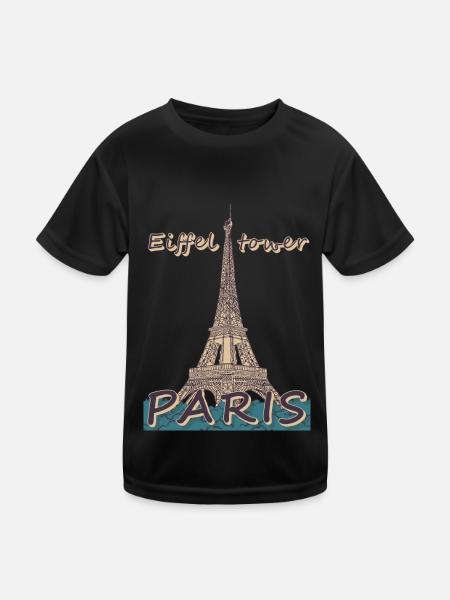 Ich liebe Paris und Eiffelturm Bonjour aus Frankre - Kinder Funktions-T-Shirt - Schwarz - Vorne