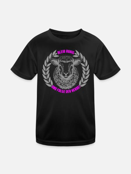 Schaf bleib ruhig und folge der Herde - Kinder Funktions-T-Shirt - Schwarz - Vorne