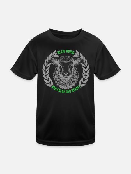 Schaf bleib ruhig und folge der Herde - Kinder Funktions-T-Shirt - Schwarz - Vorne