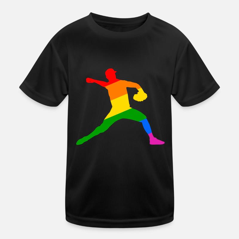 Rainbow Baseball Player Gift Kids Functional T-Shirt