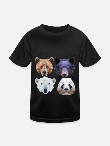 Polygon Bären Braunbär Schwarzbär Eisbär Pandabär - Kinder Funktions-T-Shirt - Schwarz - Vorne