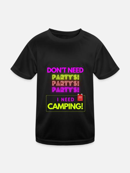 Nein zu Partys - ich brauche Camping! - Kinder Funktions-T-Shirt - Schwarz - Vorne