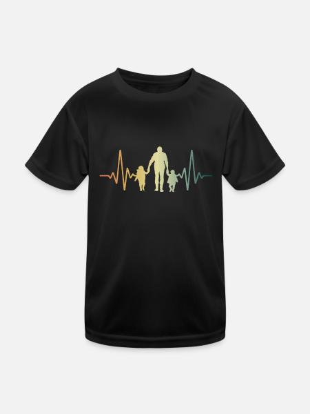 Herzschlag Vater und Kinder EKG Puls - Kinder Funktions-T-Shirt - Schwarz