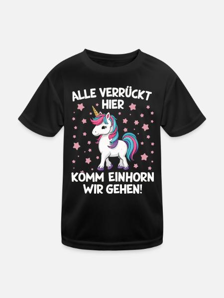 Einhorn Einhörner Fabelwesen Mystisch - Kinder Funktions-T-Shirt - Schwarz - Vorne