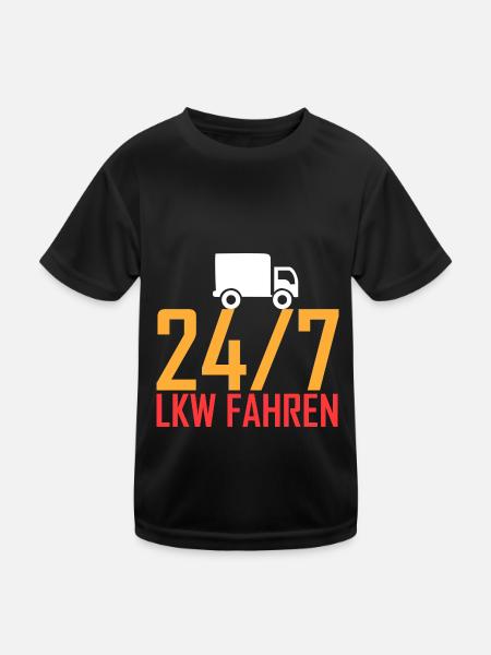 24/7 LKW fahren - Kinder Funktions-T-Shirt - Schwarz - Vorne