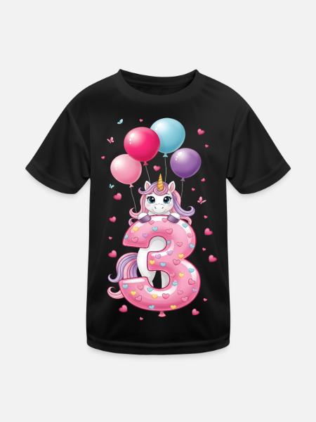 3 Jahre Mädchen Süßes Einhorn 3. Geburtstag - Kinder Funktions-T-Shirt - Schwarz