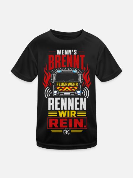 Feuerwehr  - Kinder Funktions-T-Shirt - Schwarz - Vorne