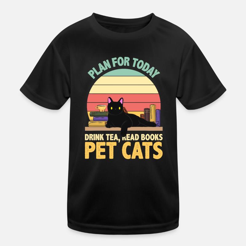 Funny Cat Lover Librarian Bookworm Kids Functional T-Shirt