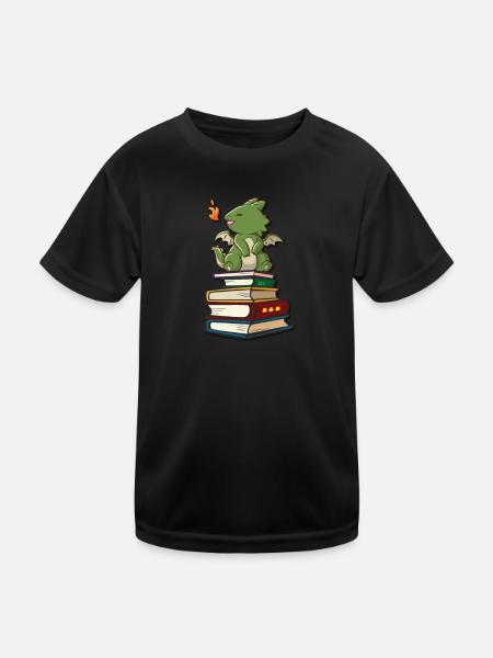 Kawaii Drache - Kinder Funktions-T-Shirt - Schwarz - Vorne
