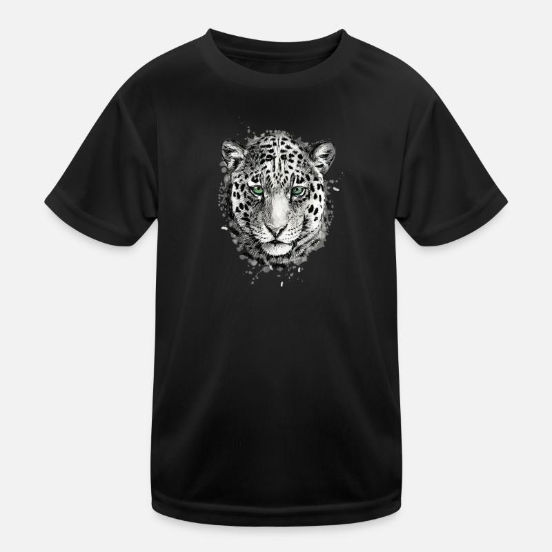 Schneeleopard - Kinder Funktions-T-Shirt - Schwarz