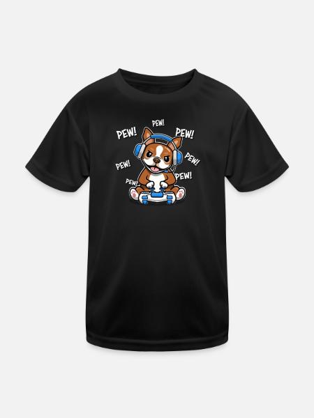Roter Boston Terrier - Kinder Funktions-T-Shirt - Schwarz - Vorne
