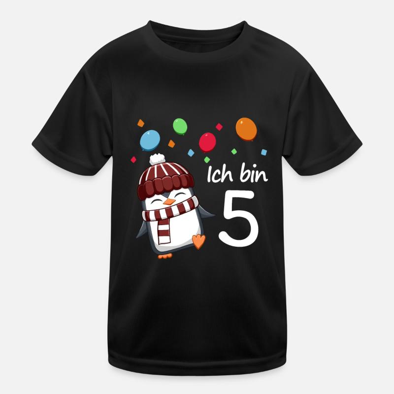Ich bin 5 Pinguin Geburstag Design Kinder Funktions-T-Shirt