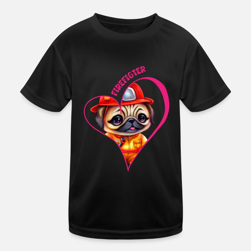 Firefighter, pug love Kids Functional T-Shirt