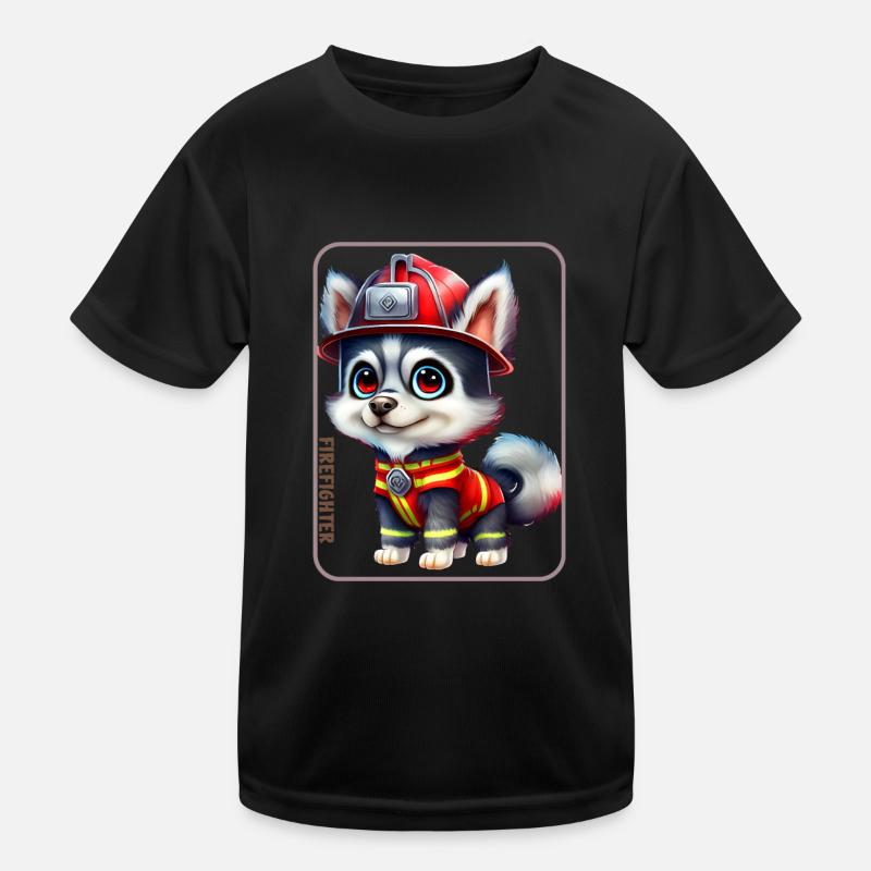 Firefighter, husky lover - Kids Functional T-Shirt - black