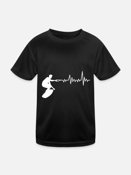 Wakeboard heartbeat - Kids Functional T-Shirt - black - Front