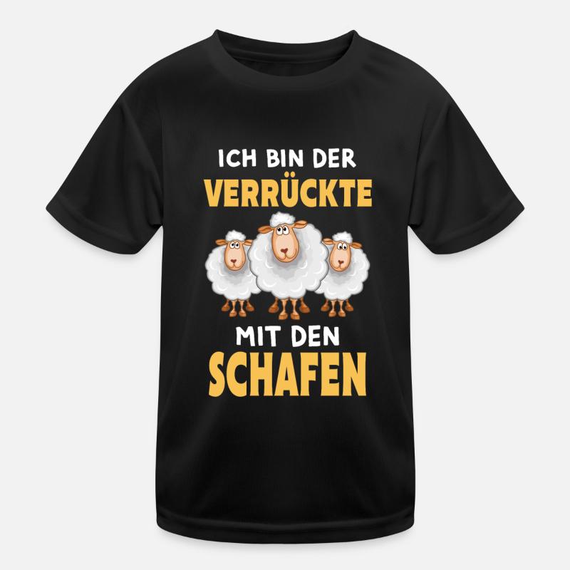 Ich bin der Verrückte mit den Schafen Kinder Funktions-T-Shirt