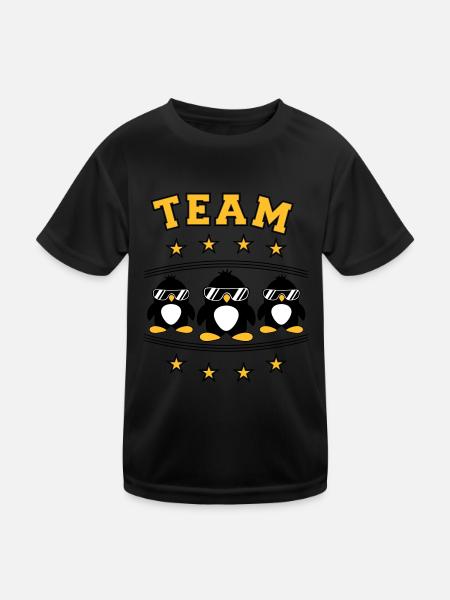 Pinguine Team Freunde - Kinder Funktions-T-Shirt - Schwarz - Vorne