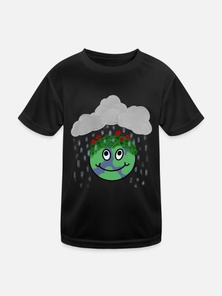 Love the rain! Happy soil with flowers - Kids Functional T-Shirt - black - Front