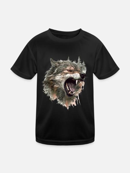 Wolf Wolfskopf Kratzspuren Krallen Wild Wald Jäger - Kinder Funktions-T-Shirt - Schwarz - Vorne