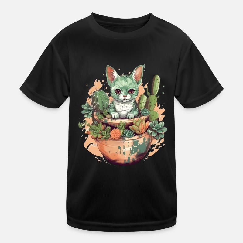 Cat in teracotta pot with cactus Kids Functional T-Shirt