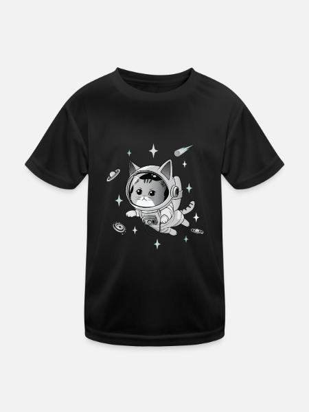 Astronaut Cat - Kids Functional T-Shirt - black - Front