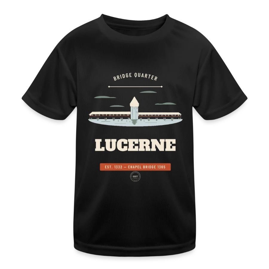 Lucerne-märke på en kids functional t-shirt, black