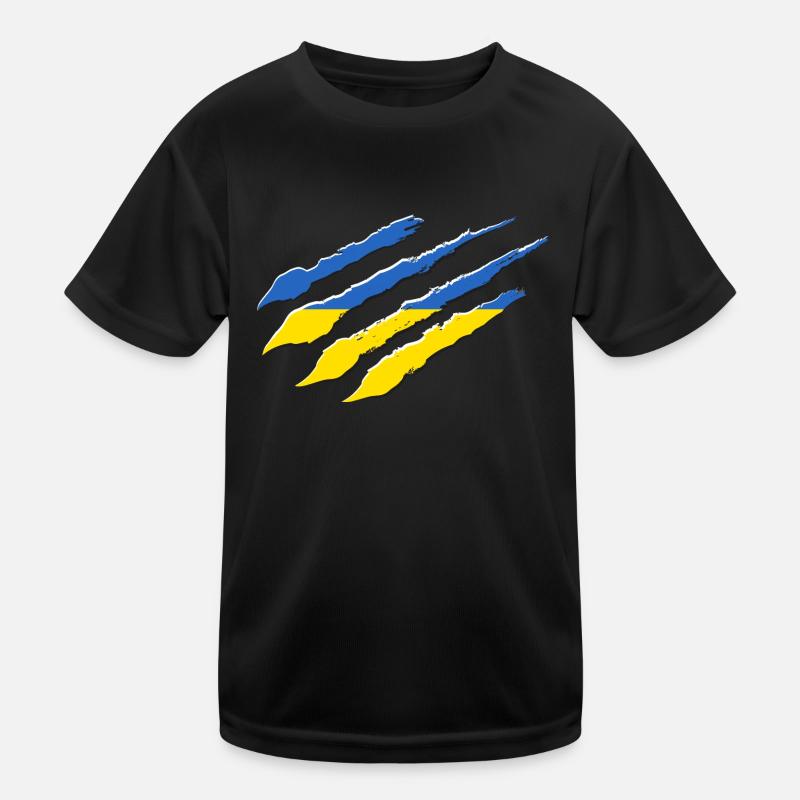 Ukraine Flag Scratch Claws Cut Scratch Mark Kids Functional T-Shirt