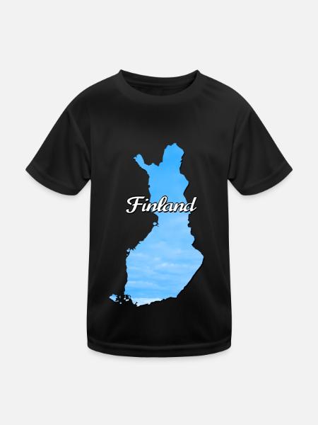 The map of Finland Suomi, blue color - Kids Functional T-Shirt - black - Front