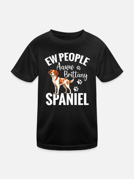 Hund Ew, Leute. Aww, Ein Brittany Spaniel - Kinder Funktions-T-Shirt - Schwarz - Vorne