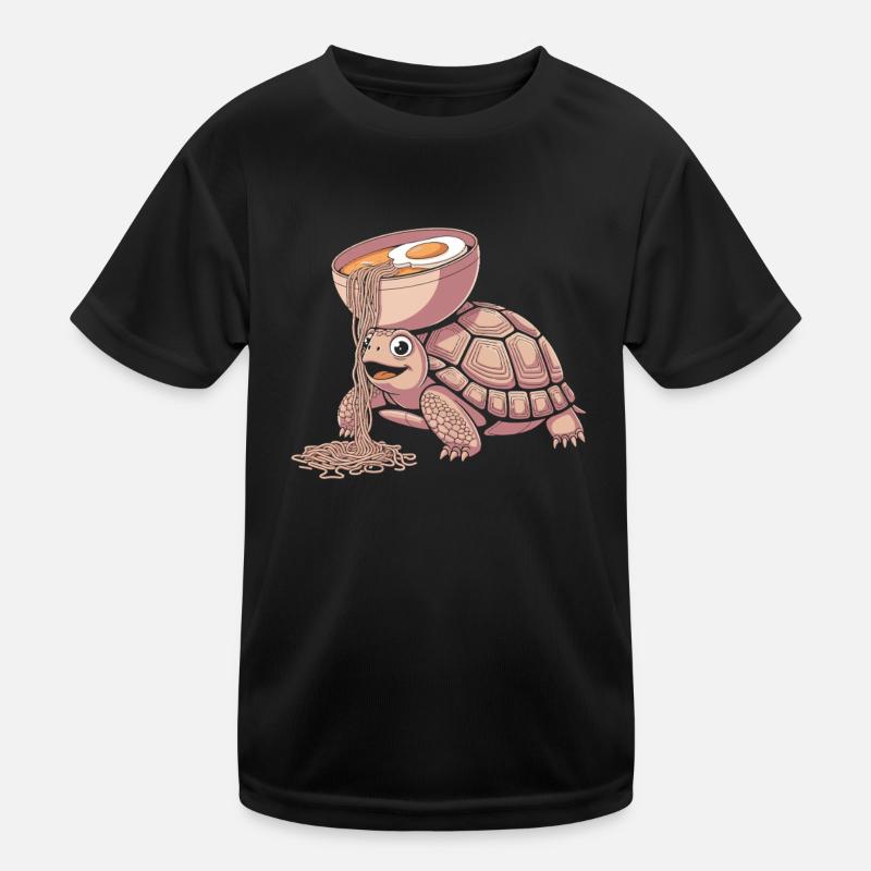 Tortue heureuse ayant un bol chaud de ramen avec T-shirt sport Enfant