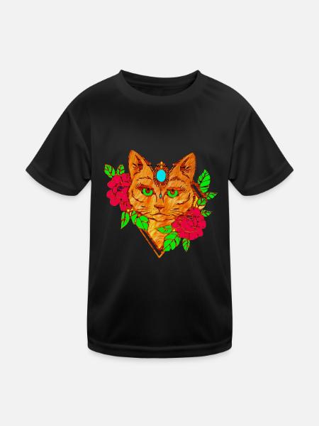 chat et fleurs - T-shirt sport Enfant - noir - Devant