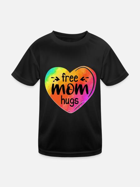 LGBTQIA LGBT Free Mom Hugs Rainbow Heart Gay Pride - Kinder Funktions-T-Shirt - Schwarz - Vorne