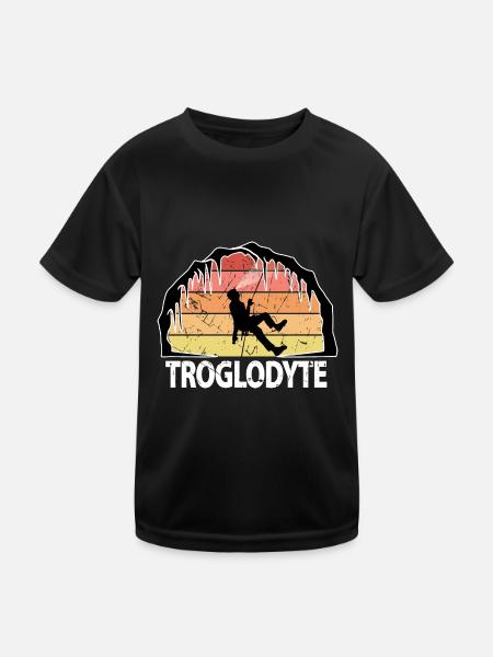 Troglodyte Funny Caving - Potholing Speleology - Kids Functional T-Shirt - black - Front