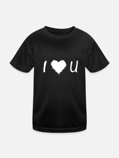 I Love U - Kinder Funktions-T-Shirt - Schwarz - Vorne