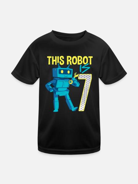 7ème anniversaire d’un petit robot de 7 ans - T-shirt sport Enfant - noir - Devant