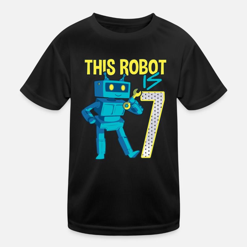 7. Geburtstag kleiner Roboter 7 Jahre alt Technik - Kinder Funktions-T-Shirt - Schwarz