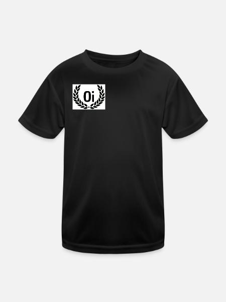 Oi Emblem mit Lorbeerkranz - Kinder Funktions-T-Shirt - Schwarz - Vorne